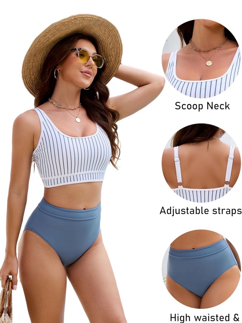 BMJL High Waisted Bikini Color Block Tummy Control Bathing Suit - Large